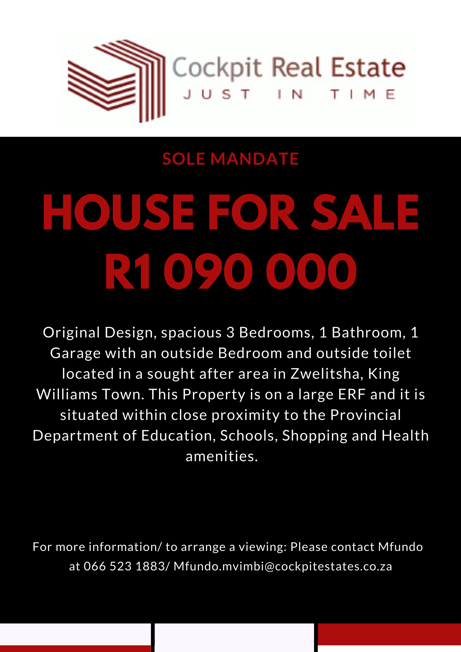 House available on a large ERF in  Zwelitsha. Ideal opportunity as it is located in an area which has lots of investment potential.